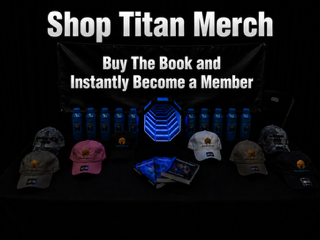 Shop Titan Merch banner over merchandise display