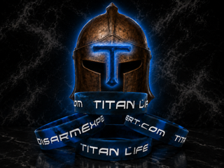 Bronze helmet with blue glow and ribbons