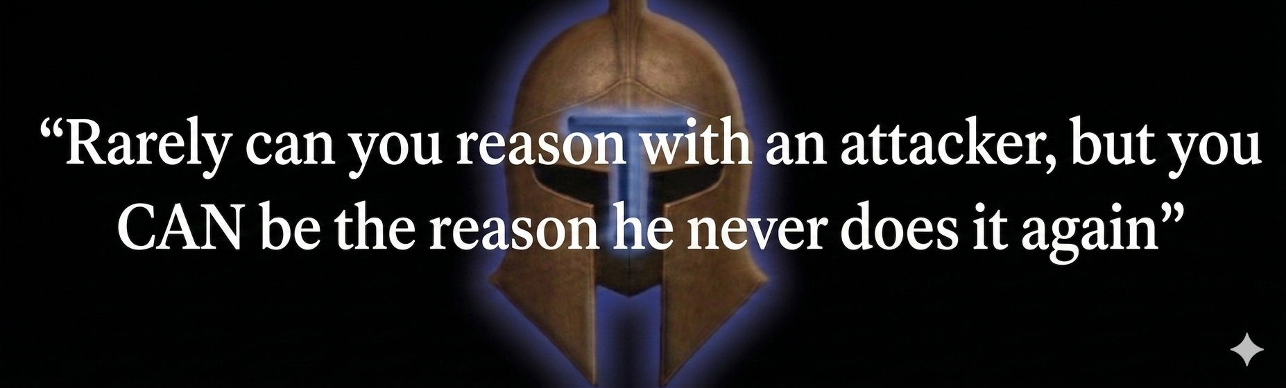 Spartan helmet with quote about deterring attackers